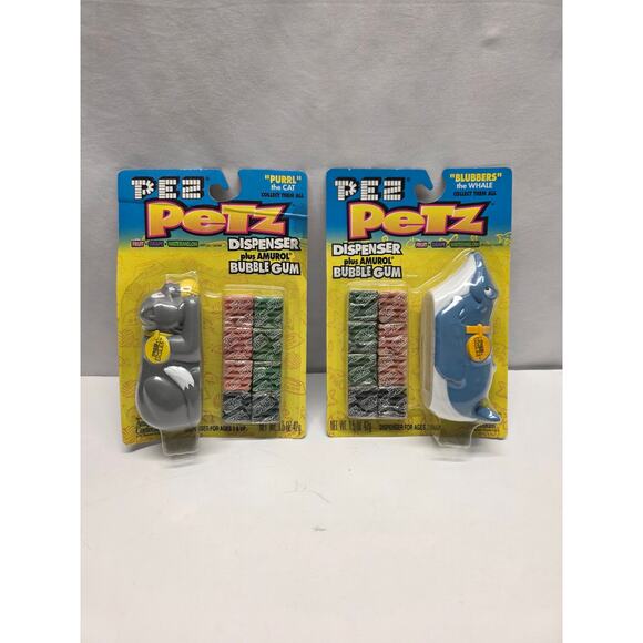 Vintage Pez Petz Dispenser Plus Bubble Gum, Purrl The Cat & Blubbers The Whale - Picture 2 of 8
